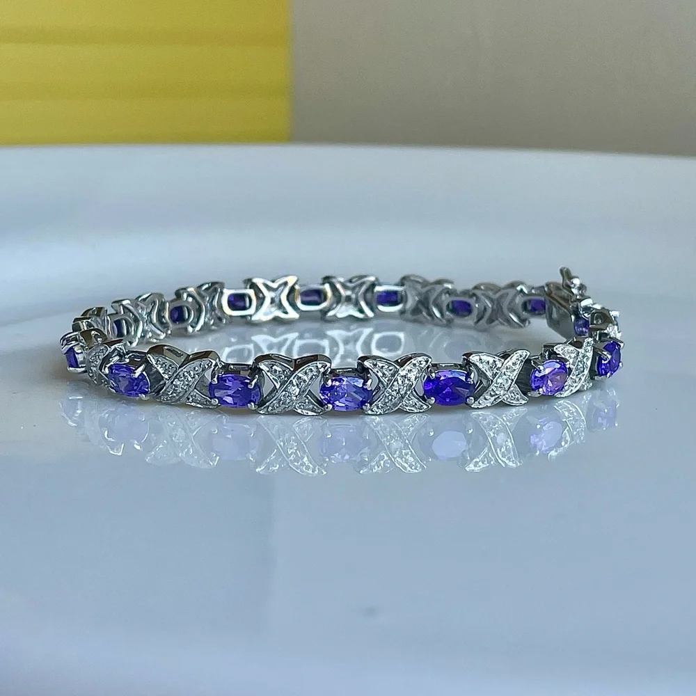 Genuine Amethyst & Silver Bracelet- 7.5” Like New- QVC- Stunning Gemstones! - Picture 5 of 16